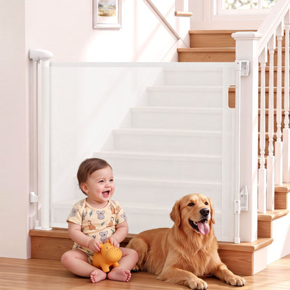 Keezi Kids Baby & Kids > Gates & Playpens > Safety Gates & Safety Accessories Keezi Retractable Gate Baby Gate Pet Safety Fence Extends up to 140cm White
