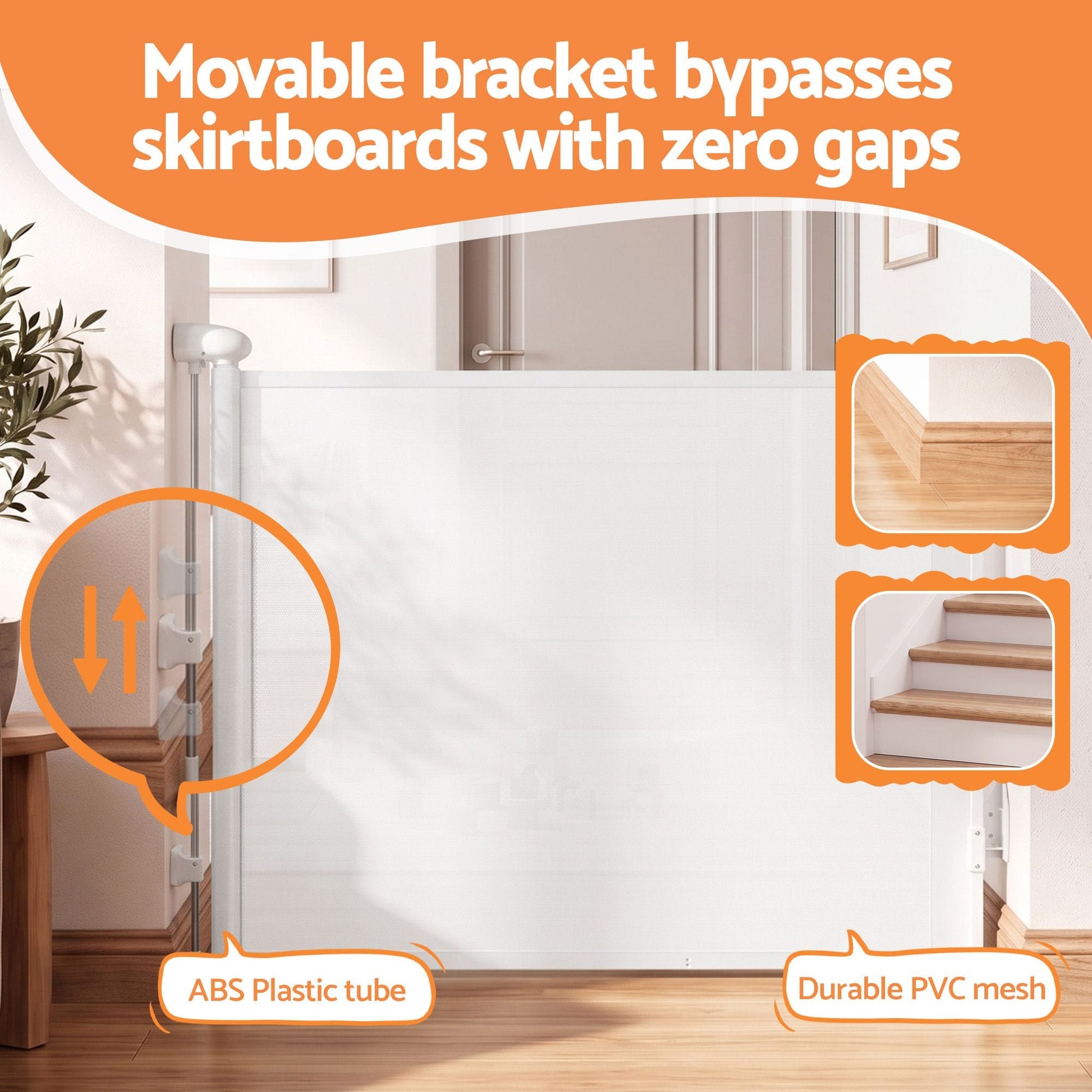 Keezi Kids Baby & Kids > Gates & Playpens > Safety Gates & Safety Accessories Keezi Retractable Gate Baby Gate Pet Safety Fence Extends up to 140cm White