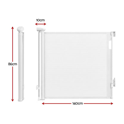 Keezi Kids Baby & Kids > Gates & Playpens > Safety Gates & Safety Accessories Keezi Retractable Gate Baby Gate Pet Safety Fence Extends up to 140cm White