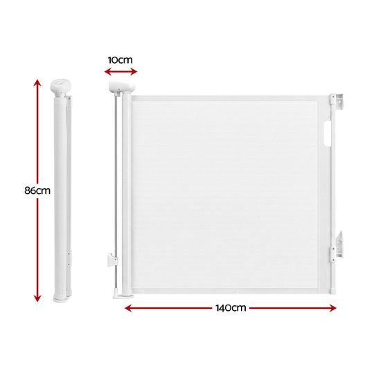 Keezi Kids Baby & Kids > Gates & Playpens > Safety Gates & Safety Accessories Keezi Retractable Gate Baby Gate Pet Safety Fence Extends up to 140cm White