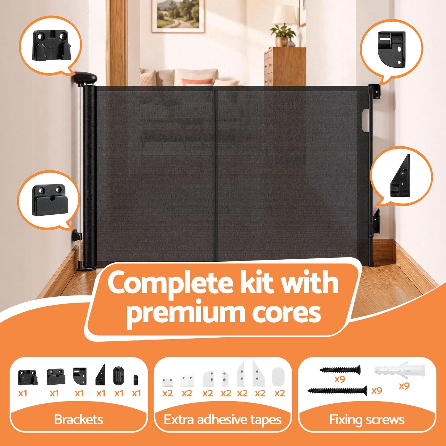 Keezi Kids Baby & Kids > Gates & Playpens > Safety Gates & Safety Accessories Keezi Retractable Gate Baby Gate Pet Safety Fence Extends up to 400cm Black