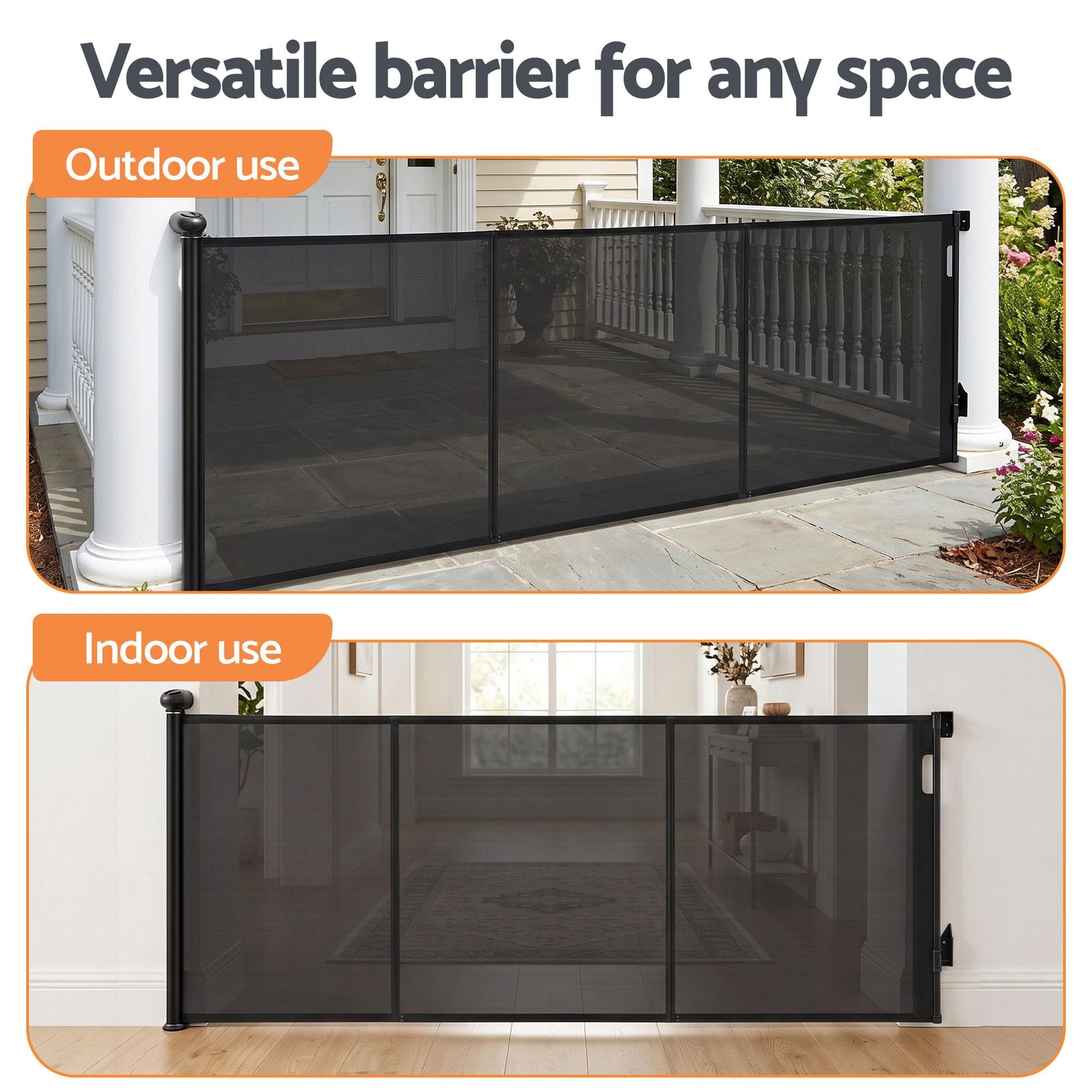 Keezi Kids Baby & Kids > Gates & Playpens > Safety Gates & Safety Accessories Keezi Retractable Gate Baby Gate Pet Safety Fence Extends up to 400cm Black