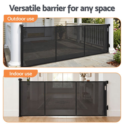 Keezi Kids Baby & Kids > Gates & Playpens > Safety Gates & Safety Accessories Keezi Retractable Gate Baby Gate Pet Safety Fence Extends up to 400cm Black