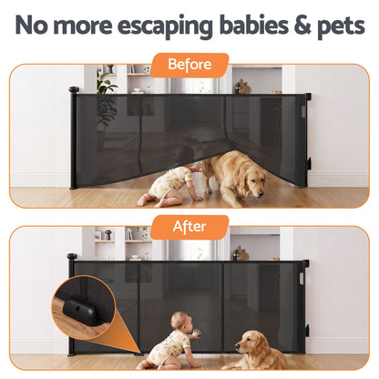 Keezi Kids Baby & Kids > Gates & Playpens > Safety Gates & Safety Accessories Keezi Retractable Gate Baby Gate Pet Safety Fence Extends up to 400cm Black