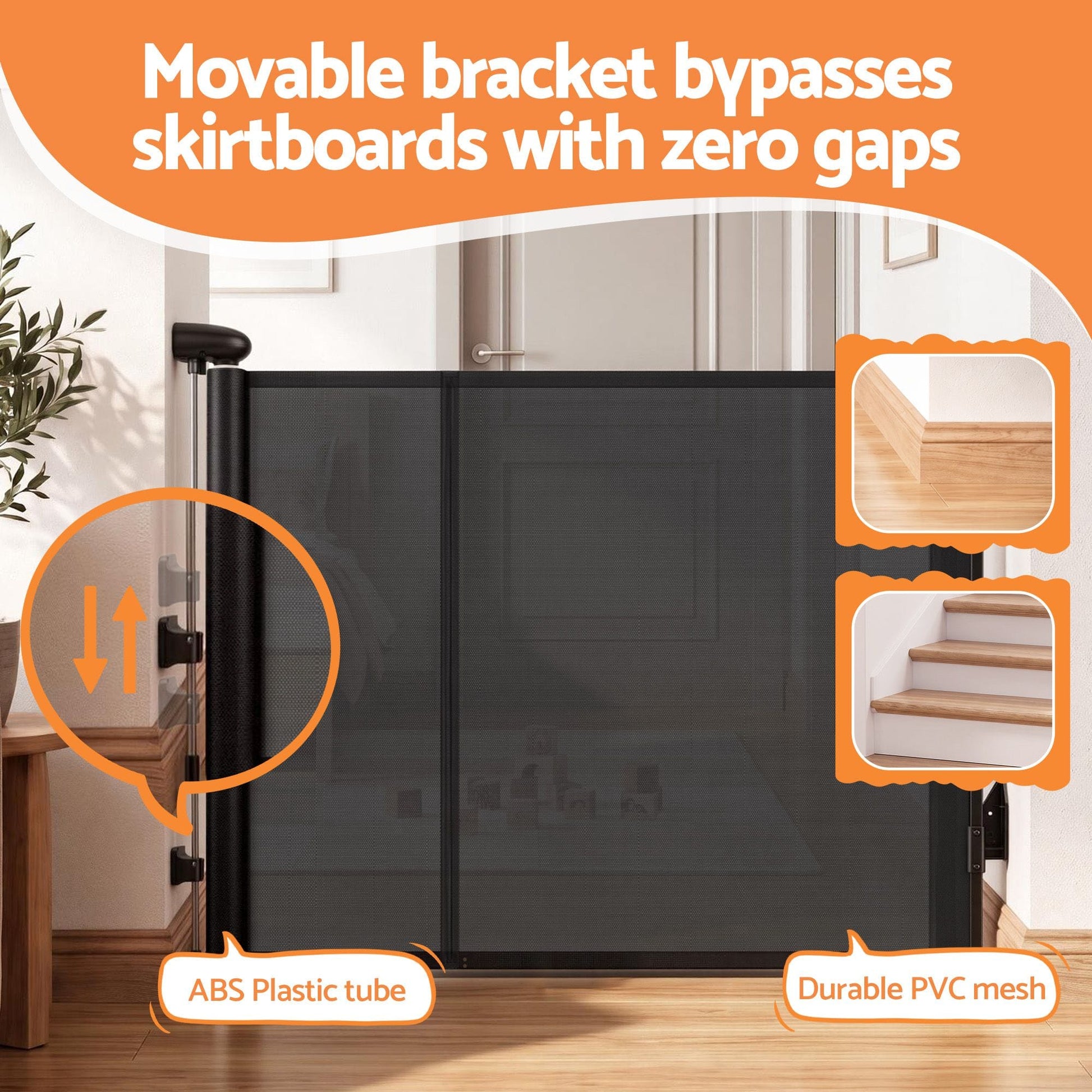 Keezi Kids Baby & Kids > Gates & Playpens > Safety Gates & Safety Accessories Keezi Retractable Gate Baby Gate Pet Safety Fence Extends up to 400cm Black