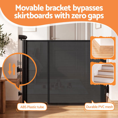 Keezi Kids Baby & Kids > Gates & Playpens > Safety Gates & Safety Accessories Keezi Retractable Gate Baby Gate Pet Safety Fence Extends up to 400cm Black