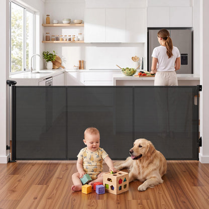 Keezi Kids Baby & Kids > Gates & Playpens > Safety Gates & Safety Accessories Keezi Retractable Gate Baby Gate Pet Safety Fence Extends up to 400cm Black