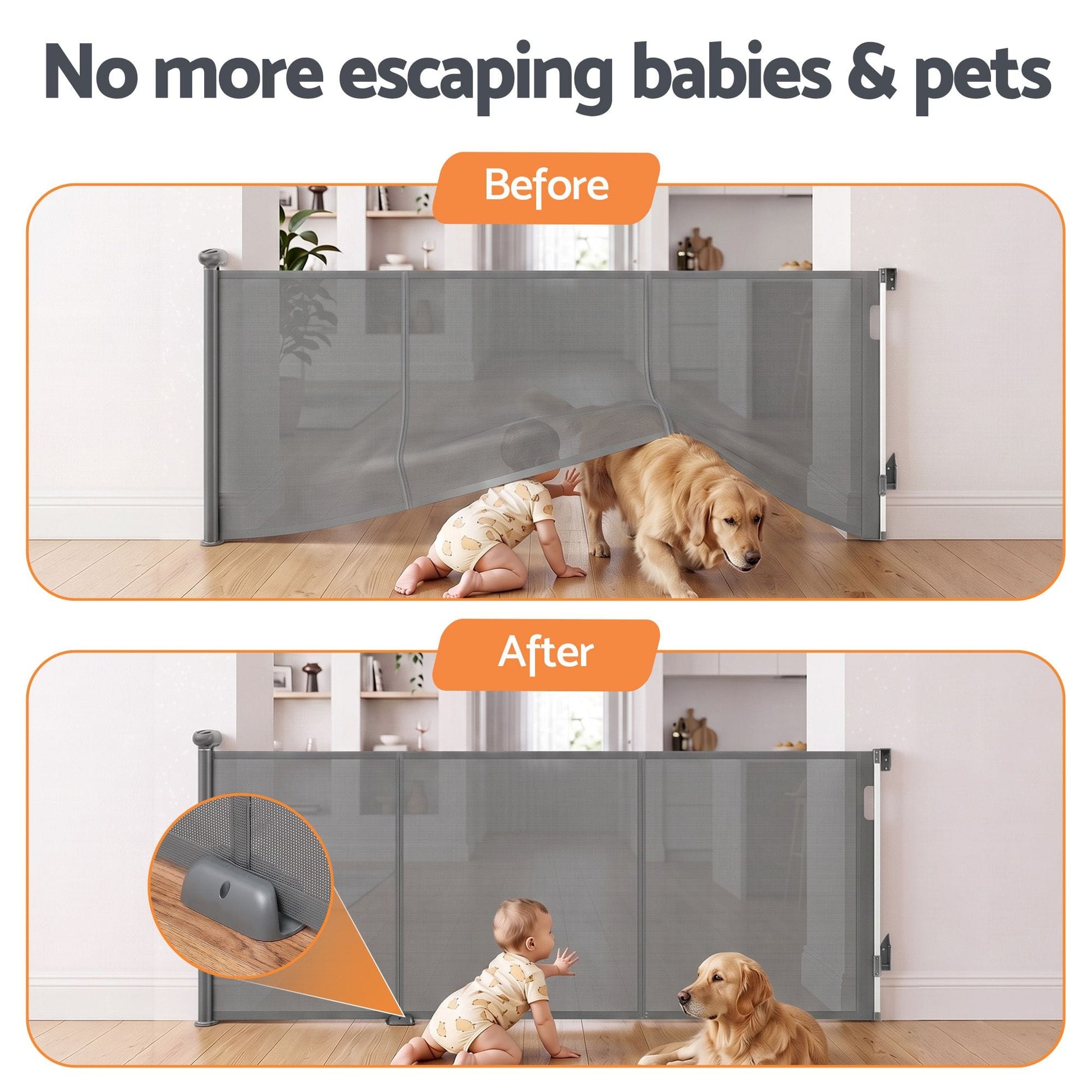 Keezi Kids Baby & Kids > Gates & Playpens > Safety Gates & Safety Accessories Keezi Retractable Gate Baby Gate Pet Safety Fence Extends up to 400cm Grey