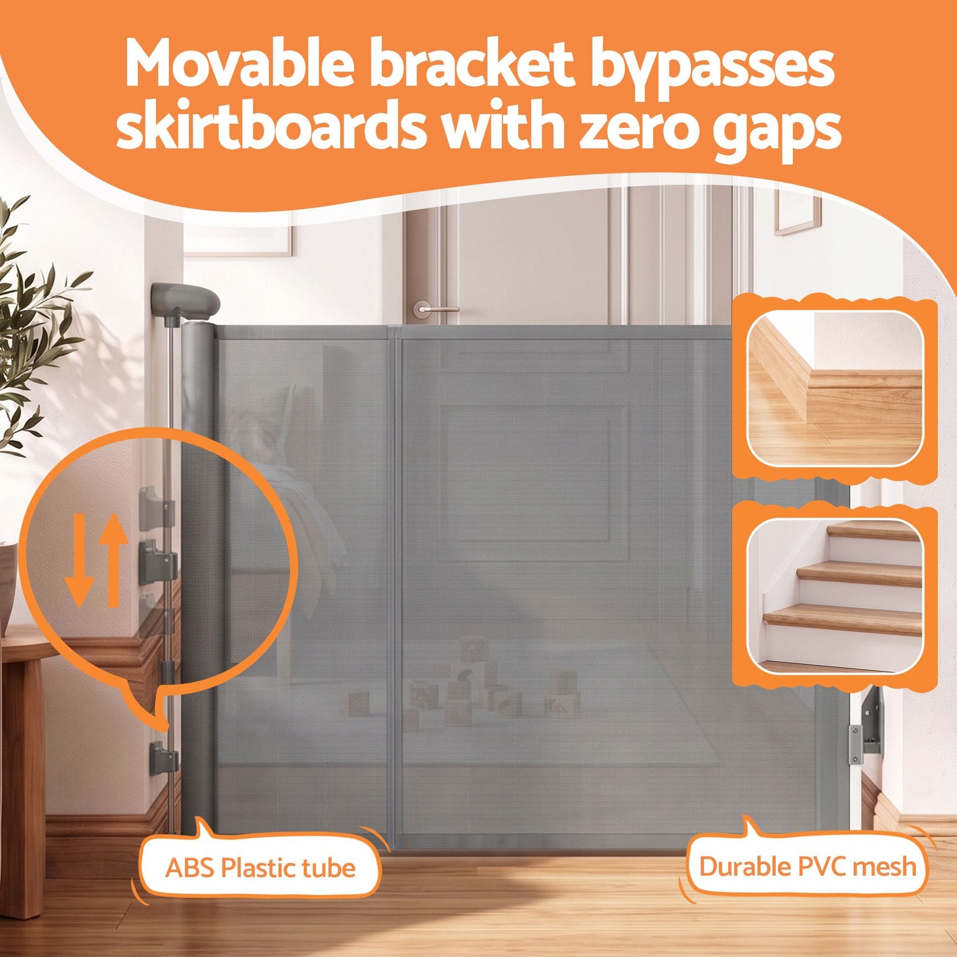 Keezi Kids Baby & Kids > Gates & Playpens > Safety Gates & Safety Accessories Keezi Retractable Gate Baby Gate Pet Safety Fence Extends up to 400cm Grey