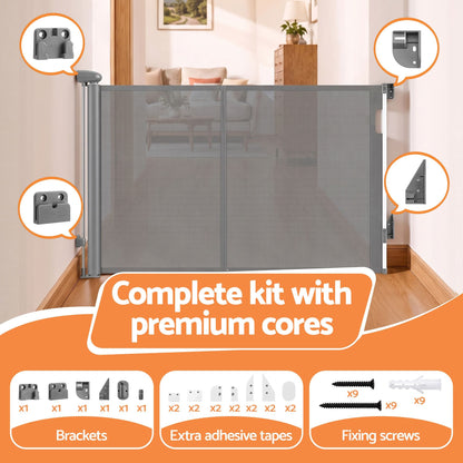 Keezi Kids Baby & Kids > Gates & Playpens > Safety Gates & Safety Accessories Keezi Retractable Gate Baby Gate Pet Safety Fence Extends up to 400cm Grey