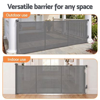 Keezi Kids Baby & Kids > Gates & Playpens > Safety Gates & Safety Accessories Keezi Retractable Gate Baby Gate Pet Safety Fence Extends up to 400cm Grey
