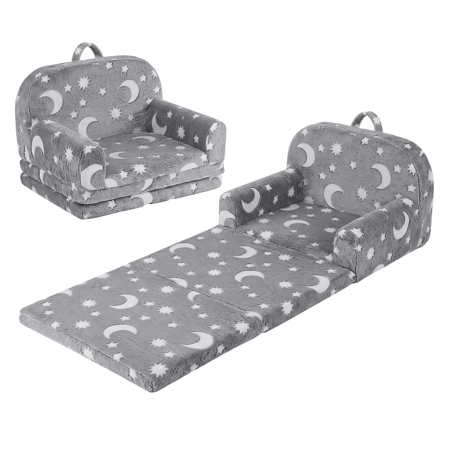 Keezi Kids Baby & Kids > Kid's Furniture > Kid's Tables, Chairs & Seats Keezi Kids 2-in-1 Fold Out Sofa Bed with Removable Washable Cover, Carry Handle, Storage Pocket, Glow in the Dark, Grey