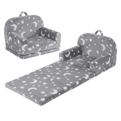 Keezi Kids Baby & Kids > Kid's Furniture > Kid's Tables, Chairs & Seats Keezi Kids 2-in-1 Fold Out Sofa Bed with Removable Washable Cover, Carry Handle, Storage Pocket, Glow in the Dark, Grey