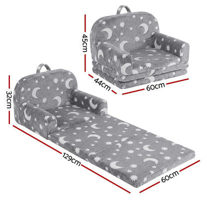 Keezi Kids Baby & Kids > Kid's Furniture > Kid's Tables, Chairs & Seats Keezi Kids 2-in-1 Fold Out Sofa Bed with Removable Washable Cover, Carry Handle, Storage Pocket, Glow in the Dark, Grey