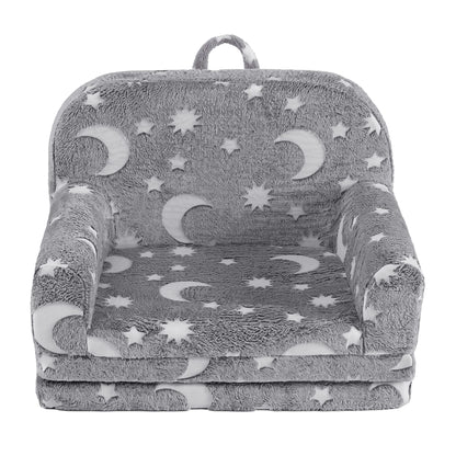 Keezi Kids Baby & Kids > Kid's Furniture > Kid's Tables, Chairs & Seats Keezi Kids 2-in-1 Fold Out Sofa Bed with Removable Washable Cover, Carry Handle, Storage Pocket, Glow in the Dark, Grey