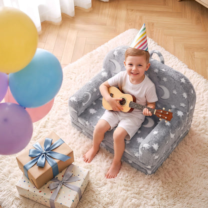 Keezi Kids Baby & Kids > Kid's Furniture > Kid's Tables, Chairs & Seats Keezi Kids 2-in-1 Fold Out Sofa Bed with Removable Washable Cover, Carry Handle, Storage Pocket, Glow in the Dark, Grey
