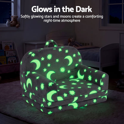 Keezi Kids Baby & Kids > Kid's Furniture > Kid's Tables, Chairs & Seats Keezi Kids 2-in-1 Fold Out Sofa Bed with Removable Washable Cover, Carry Handle, Storage Pocket, Glow in the Dark, Grey