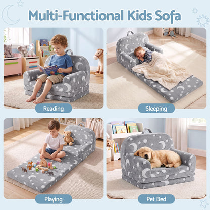 Keezi Kids Baby & Kids > Kid's Furniture > Kid's Tables, Chairs & Seats Keezi Kids 2-in-1 Fold Out Sofa Bed with Removable Washable Cover, Carry Handle, Storage Pocket, Glow in the Dark, Grey