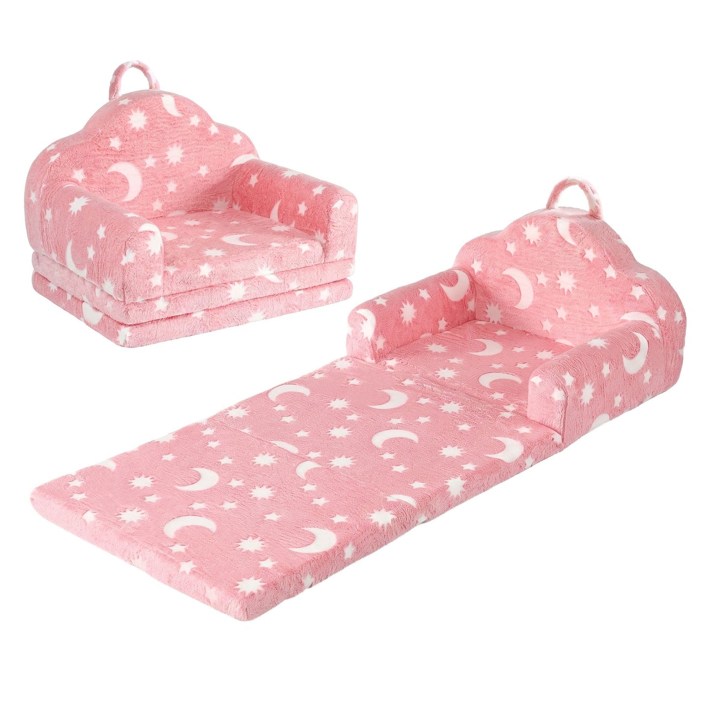 Keezi Kids Baby & Kids > Kid's Furniture > Kid's Tables, Chairs & Seats Keezi Kids 2-in-1 Fold Out Sofa Bed with Removable Washable Cover, Carry Handle, Storage Pocket, Glow in the Dark, Pink