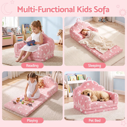 Keezi Kids Baby & Kids > Kid's Furniture > Kid's Tables, Chairs & Seats Keezi Kids 2-in-1 Fold Out Sofa Bed with Removable Washable Cover, Carry Handle, Storage Pocket, Glow in the Dark, Pink