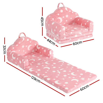 Keezi Kids Baby & Kids > Kid's Furniture > Kid's Tables, Chairs & Seats Keezi Kids 2-in-1 Fold Out Sofa Bed with Removable Washable Cover, Carry Handle, Storage Pocket, Glow in the Dark, Pink