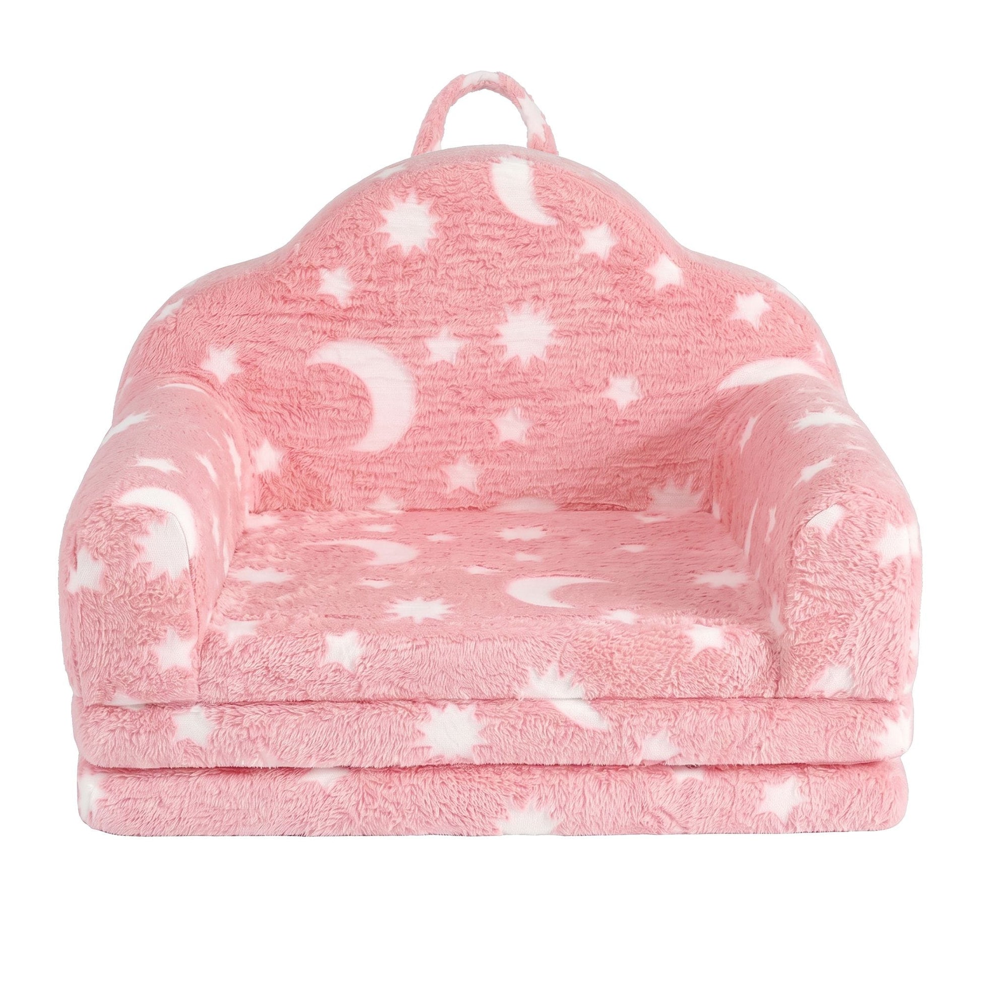 Keezi Kids Baby & Kids > Kid's Furniture > Kid's Tables, Chairs & Seats Keezi Kids 2-in-1 Fold Out Sofa Bed with Removable Washable Cover, Carry Handle, Storage Pocket, Glow in the Dark, Pink