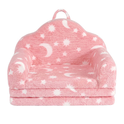 Keezi Kids Baby & Kids > Kid's Furniture > Kid's Tables, Chairs & Seats Keezi Kids 2-in-1 Fold Out Sofa Bed with Removable Washable Cover, Carry Handle, Storage Pocket, Glow in the Dark, Pink