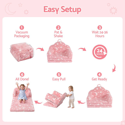 Keezi Kids Baby & Kids > Kid's Furniture > Kid's Tables, Chairs & Seats Keezi Kids 2-in-1 Fold Out Sofa Bed with Removable Washable Cover, Carry Handle, Storage Pocket, Glow in the Dark, Pink