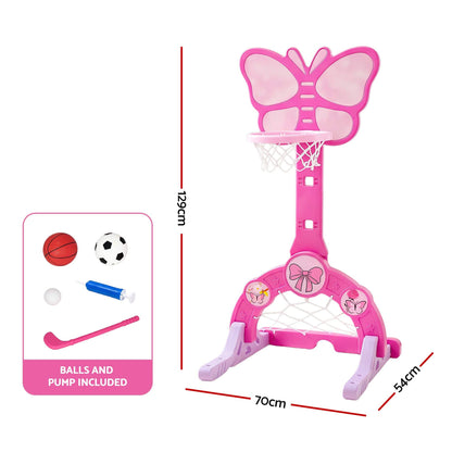 Keezi Sports & Fitness > Ball Sports > Basketball & Basketball Accessories Keezi 3-in-1 Kids Basketball Hoop Soccer Goal Golf Game Set with Balls Pink