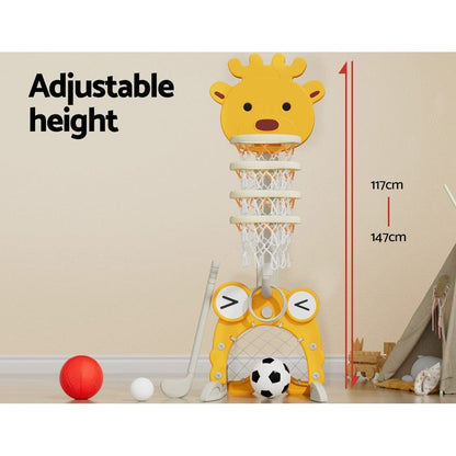 Keezi Sports & Fitness > Ball Sports > Basketball & Basketball Accessories Keezi Kids Basketball Hoop Stand Adjustable 5-in-1 Sports Center Toys Set Yellow