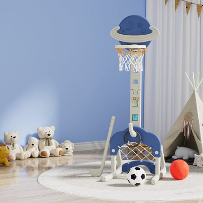 Keezi Sports & Fitness > Ball Sports > Basketball & Basketball Accessories Keezi Kids Basketball Hoop Stand Adjustable 6-in-1 Sports Center Toys Set Blue