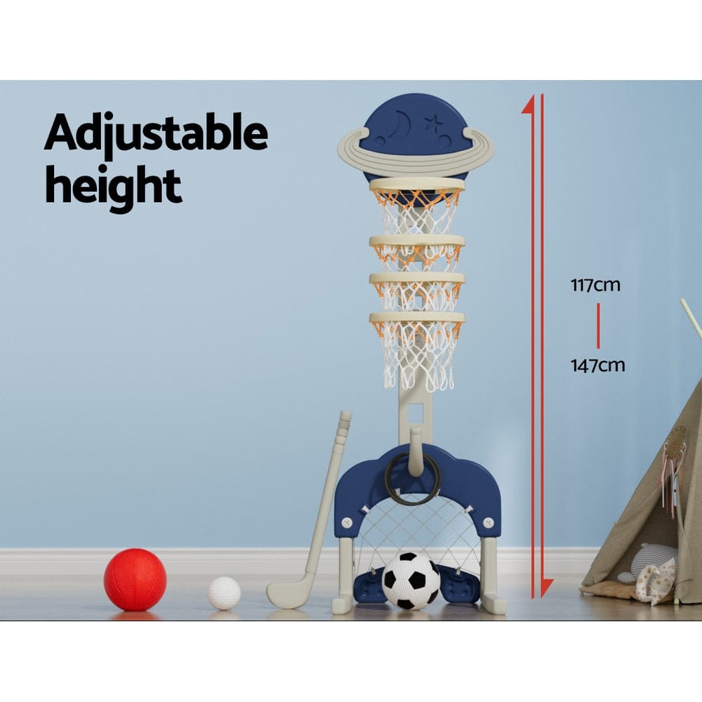 Keezi Sports & Fitness > Ball Sports > Basketball & Basketball Accessories Keezi Kids Basketball Hoop Stand Adjustable 6-in-1 Sports Center Toys Set Blue