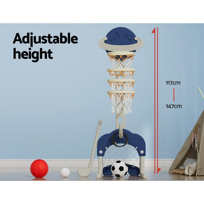 Keezi Sports & Fitness > Ball Sports > Basketball & Basketball Accessories Keezi Kids Basketball Hoop Stand Adjustable 6-in-1 Sports Center Toys Set Blue