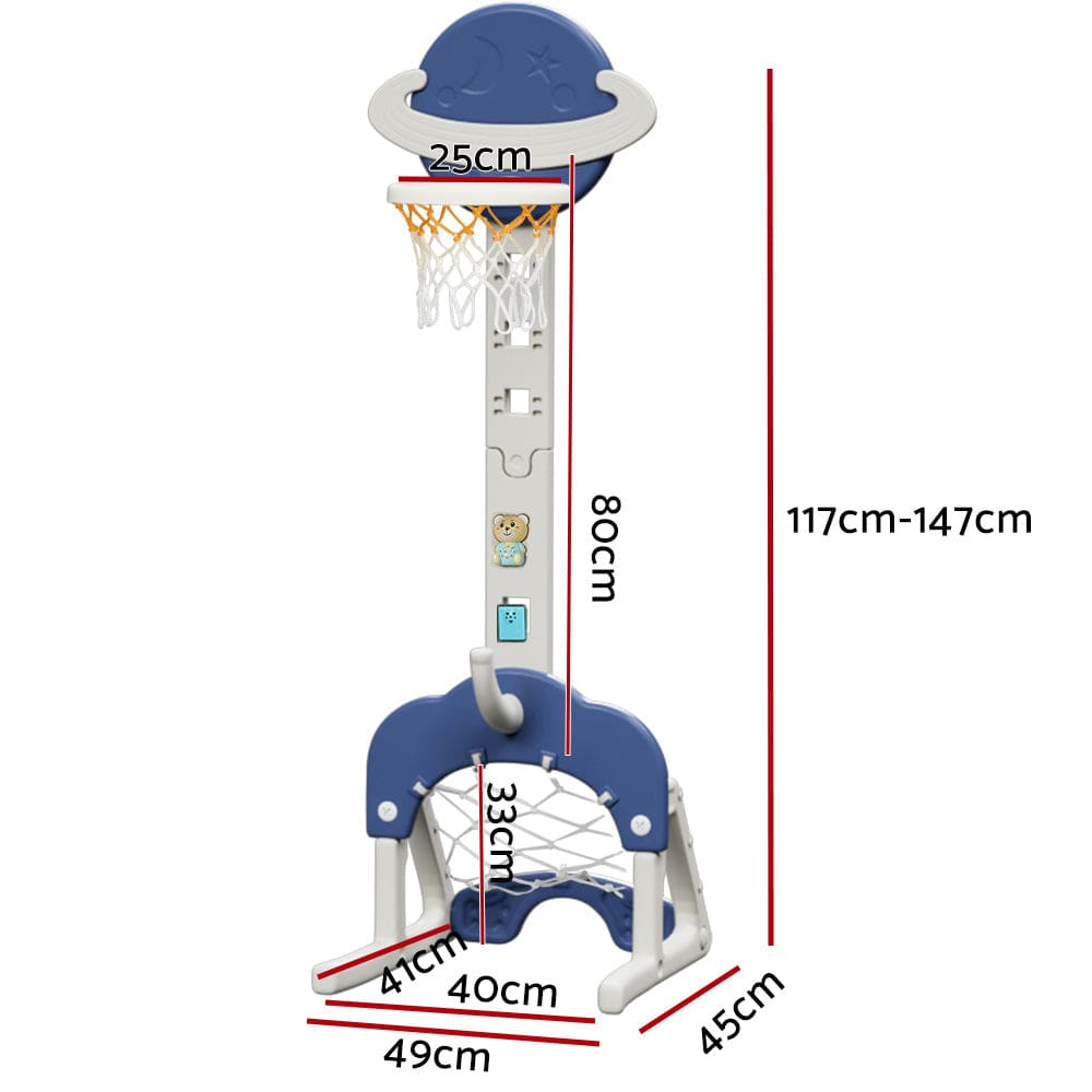 Keezi Sports & Fitness > Ball Sports > Basketball & Basketball Accessories Keezi Kids Basketball Hoop Stand Adjustable 6-in-1 Sports Center Toys Set Blue