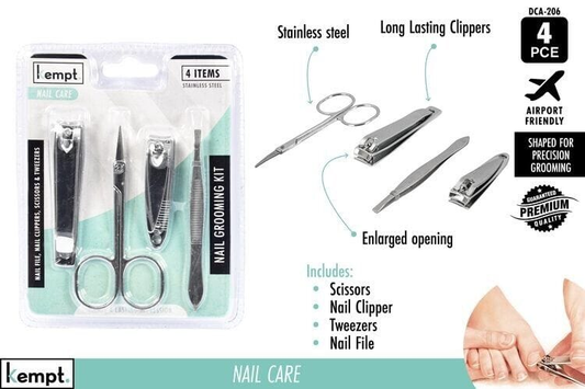Kempt 4PCS Nail Clippers Set Stainless Manicure Pedicure Kit Cuticle Grooming Case