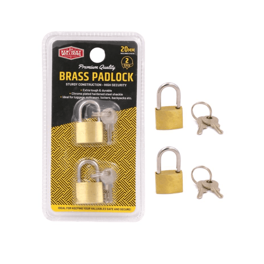 Kentucky Williams Padlock 2x 20mm Heavy Duty Padlock Shackle Brass Luggage Lock Cut Resistance + 2 keys