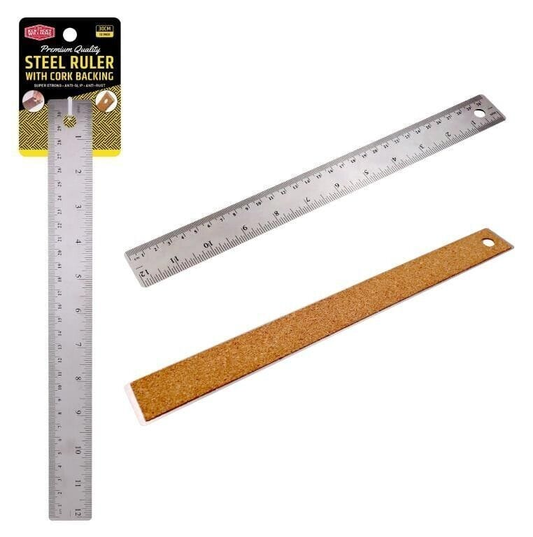 Kentucky Williams Ruler 30CM Steel Ruler With Cork Backing Anti Slip Measure Home Work Inch