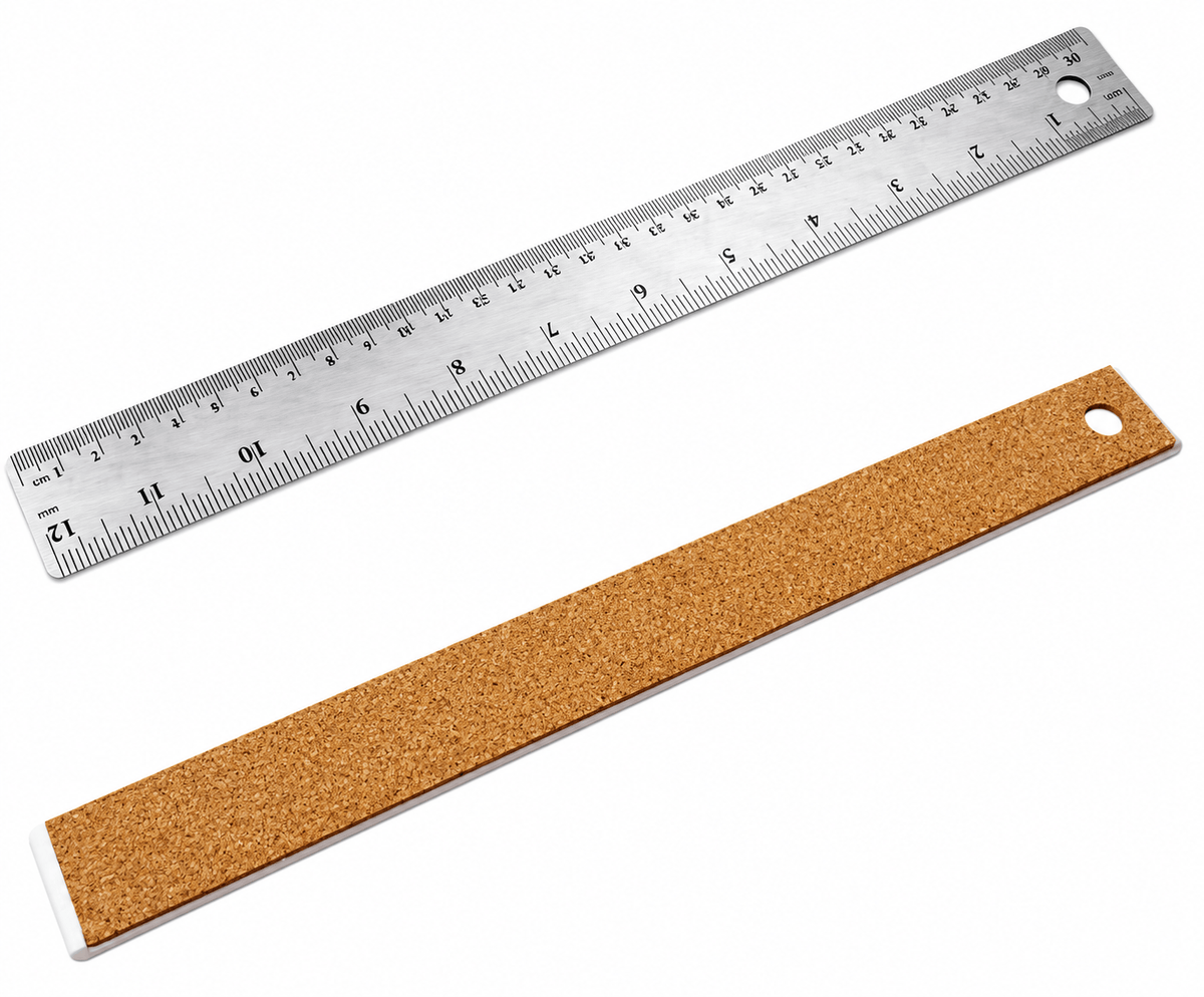 Kentucky Williams Ruler 30CM Steel Ruler With Cork Backing Anti Slip Measure Home Work Inch