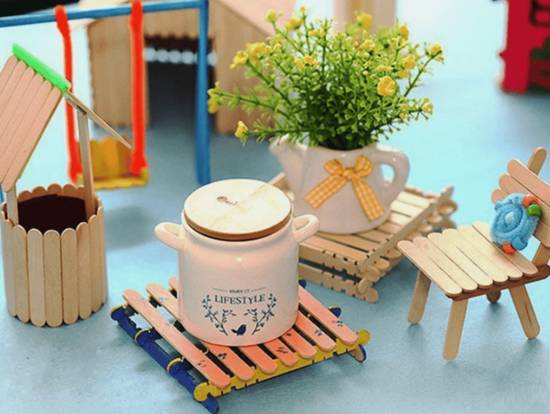 Krafters Korner 100 Wooden Craft Sticks Pop Popsicle Coffee Stirrers Ice Cream Wax Stick 11.5cm