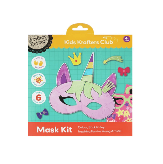 Krafters Korner 6 Pack Unicorn Mask Craft Kit for Kids Colouring Sticker Play Party Activity