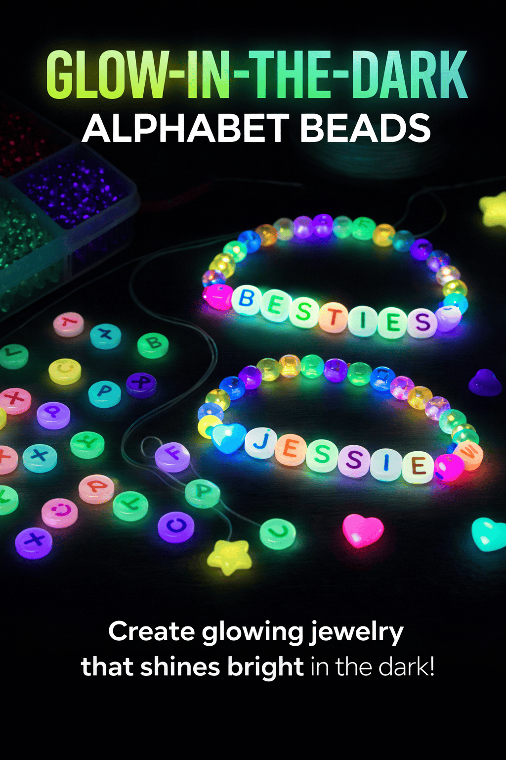 Krafters Korner Home & Garden > Hobbies > Arts & Crafts 10g 4x7mm Glow in the Dark Alphabet Letter Beads DIY Jewellery Bracelet Crafts