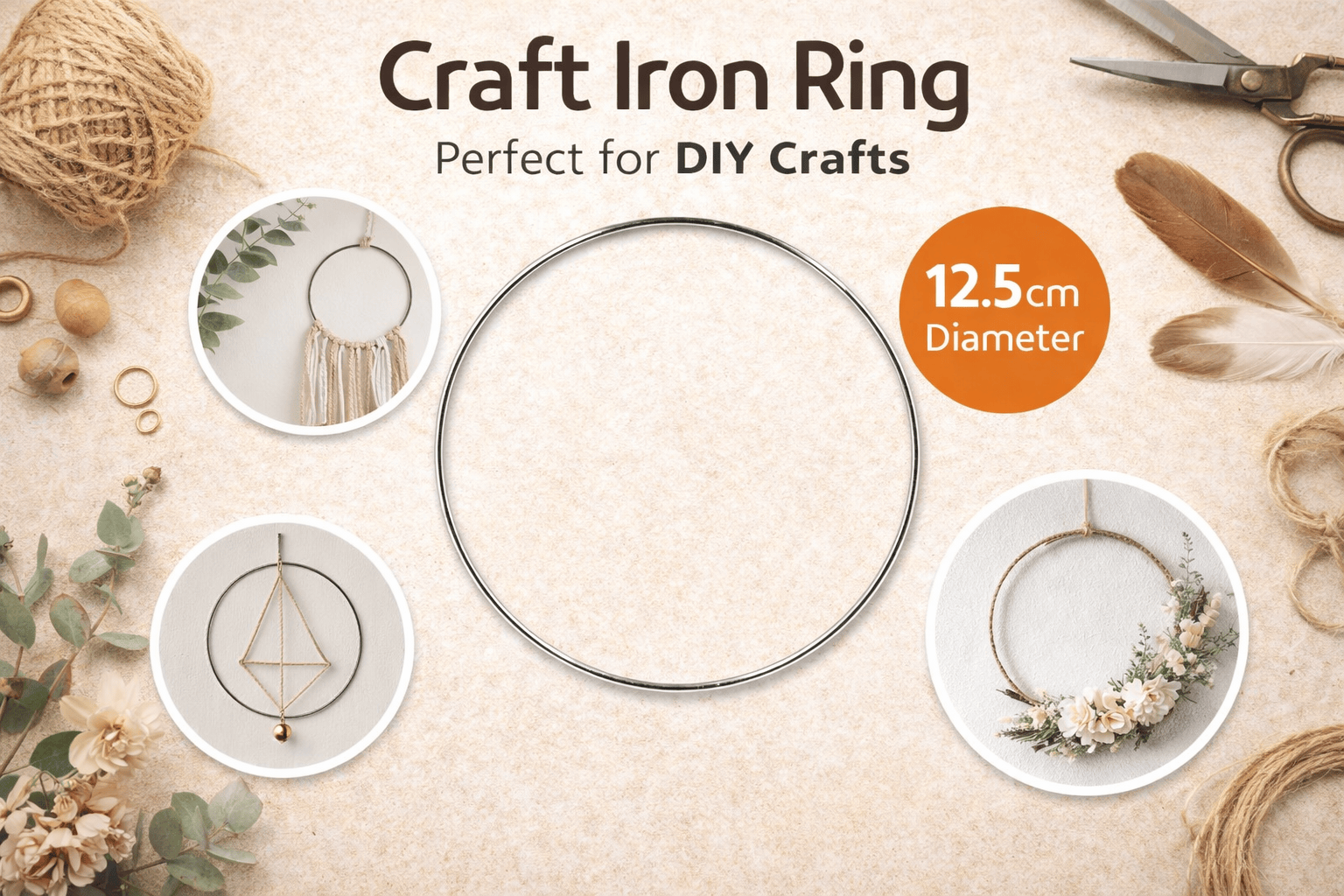 Krafters Korner Home & Garden > Hobbies > Arts & Crafts 12.5cm Diameter Craft Iron Ring Macrame Metal Hoop Floral Wreath Dream Catcher
