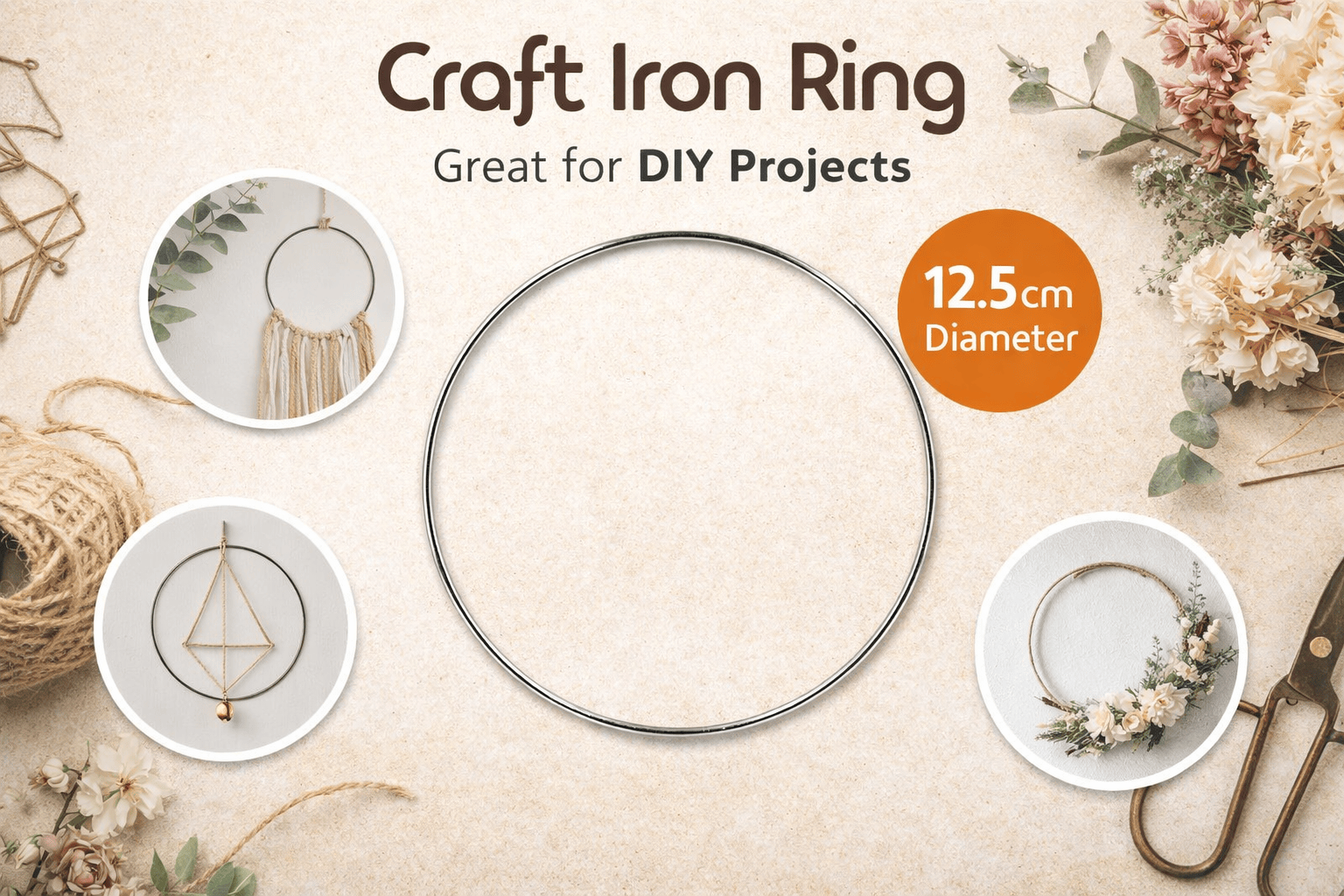 Krafters Korner Home & Garden > Hobbies > Arts & Crafts 12.5cm Diameter Craft Iron Ring Macrame Metal Hoop Floral Wreath Dream Catcher