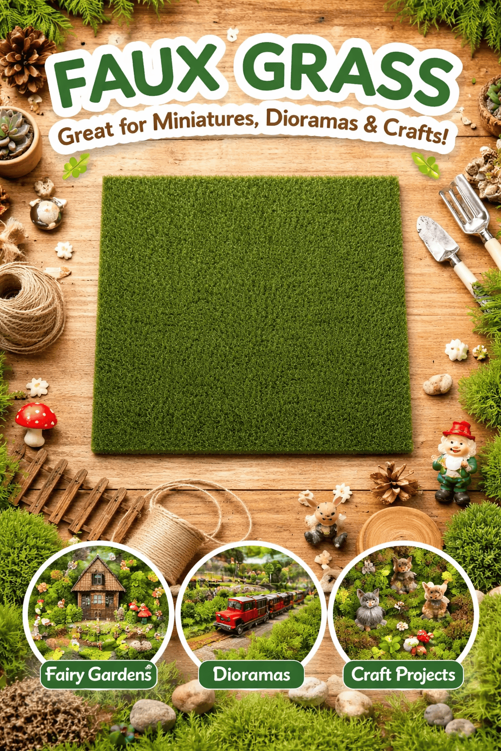 Krafters Korner Home & Garden > Hobbies > Arts & Crafts 2Pk 15x15cm Square Faux Grass Tiles Sheet DIY Craft Fake Mat Artificial Turf