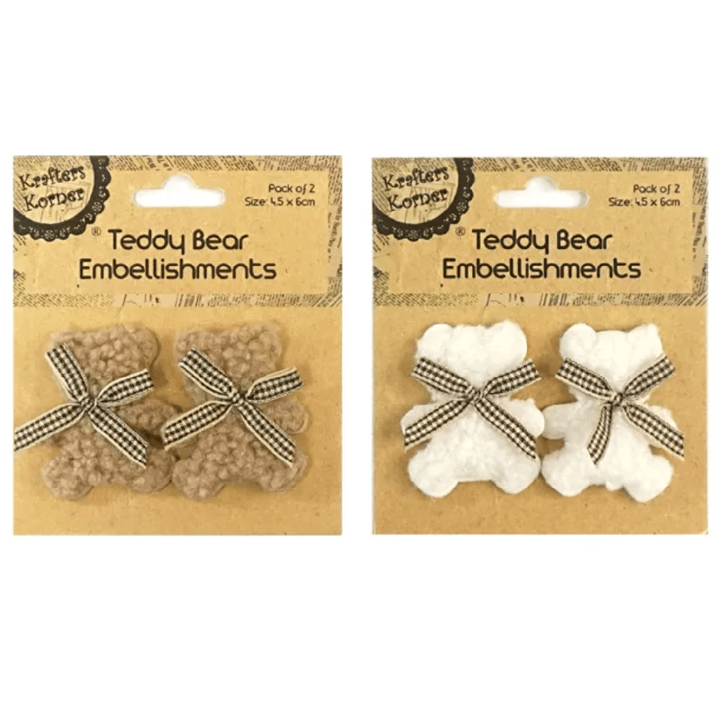 Krafters Korner Home & Garden > Hobbies > Arts & Crafts 2Pk 4.5x6cm Teddy Bear Embellishments Crafts DIY Art Scrapbooking Decorative