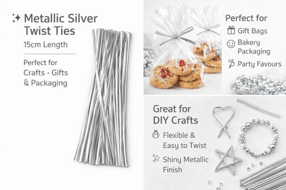 Krafters Korner Home & Garden > Hobbies > Arts & Crafts 50Pk 18cm Metallic Gold Silver Twist Ties DIY Art Craft Gift Wrap Food Bag Tie