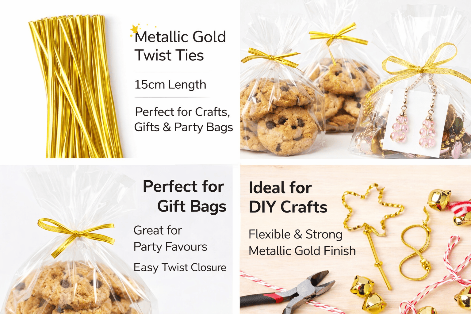 Krafters Korner Home & Garden > Hobbies > Arts & Crafts 50Pk 18cm Metallic Gold Silver Twist Ties DIY Art Craft Gift Wrap Food Bag Tie