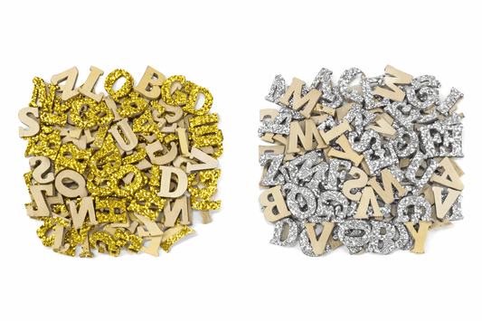 Krafters Korner Home & Garden > Hobbies > Arts & Crafts 78Pk 1.3x1.5cm Glitter Wooden Letter Set Gold Silver DIY Crafts Art Scrapbooking