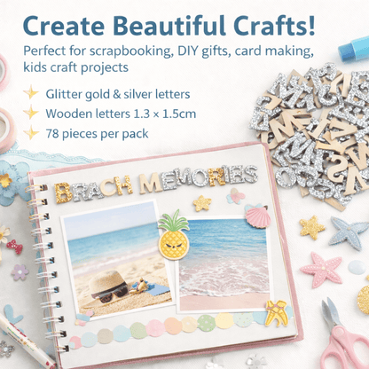 Krafters Korner Home & Garden > Hobbies > Arts & Crafts 78Pk 1.3x1.5cm Glitter Wooden Letter Set Gold Silver DIY Crafts Art Scrapbooking