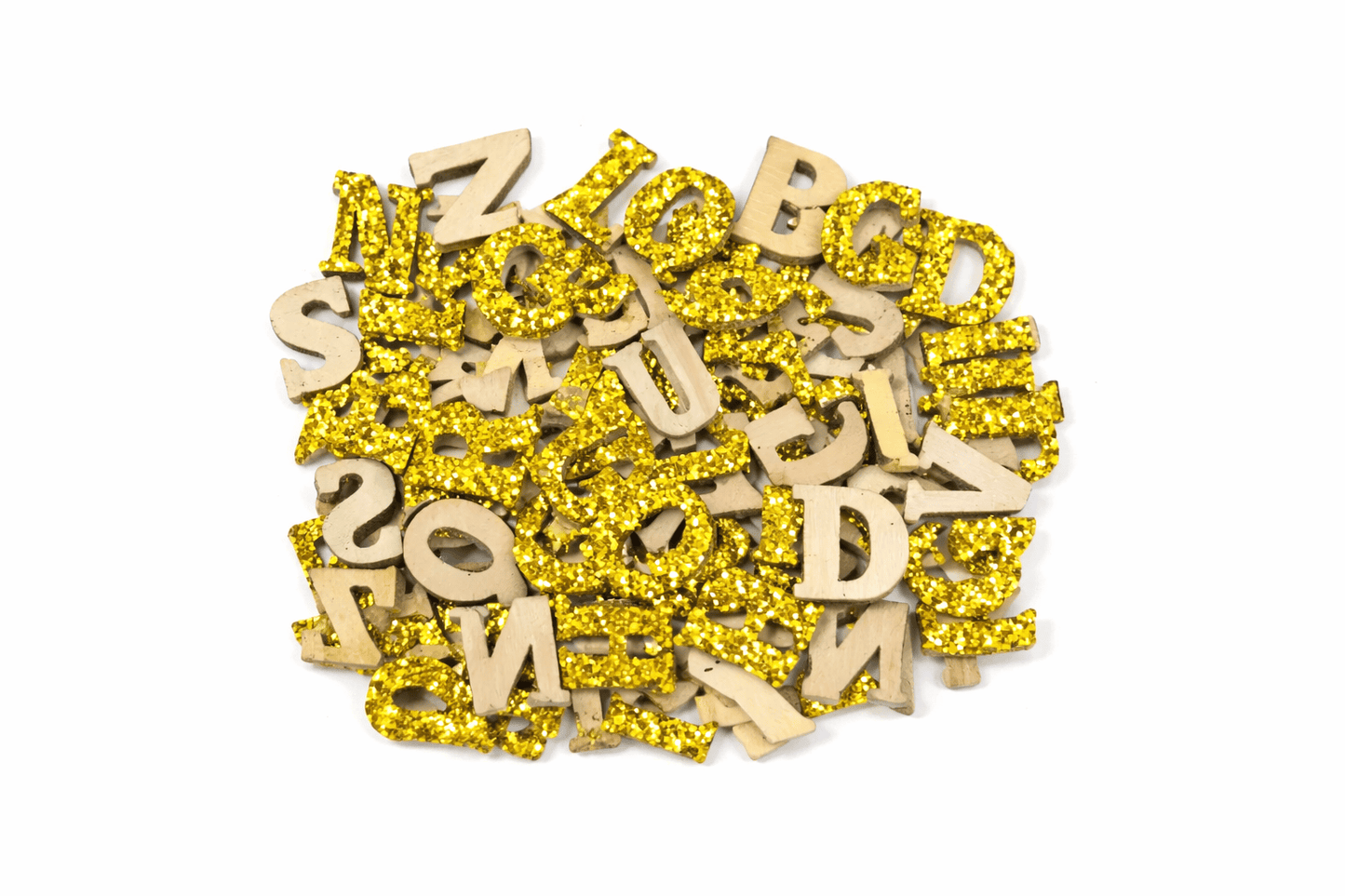 Krafters Korner Home & Garden > Hobbies > Arts & Crafts Gold 78Pk 1.3x1.5cm Glitter Wooden Letter Set Gold Silver DIY Crafts Art Scrapbooking